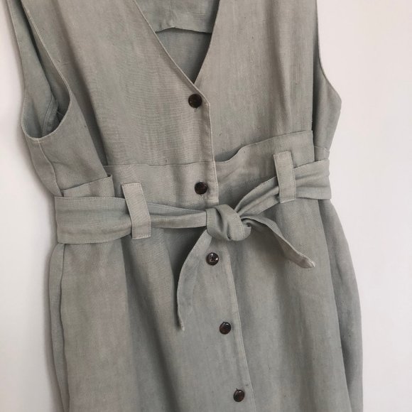 Kiko Laurel-Green Linen Jumper w/Tie+Button-Front - Picture 3 of 9